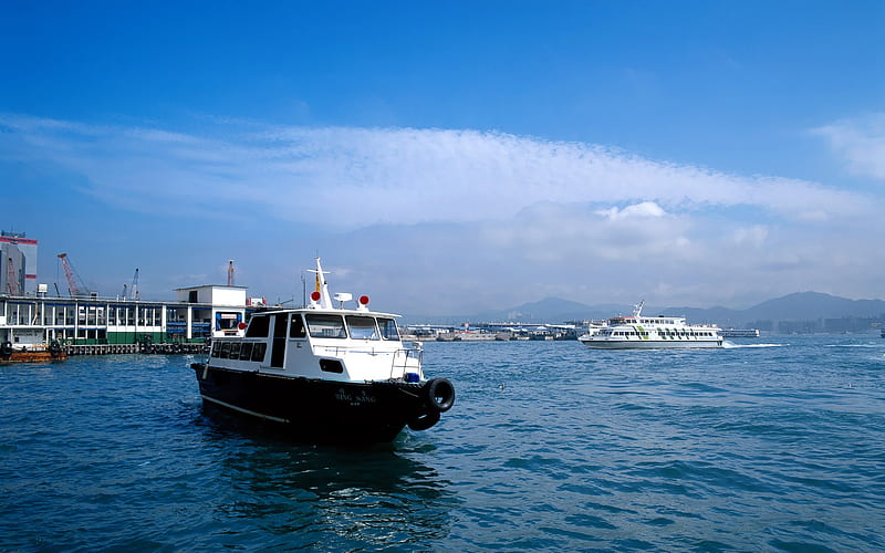 Ferries-Hong Kong landscape, HD wallpaper