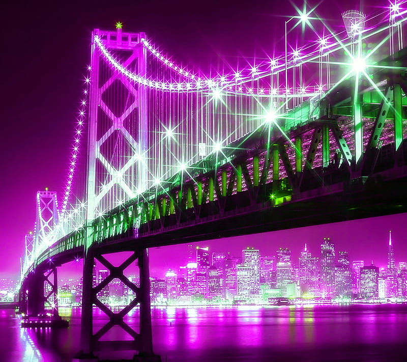 san fransisco bridge, america, bridge, color, cool lights, new, night, san fransisco, HD wallpaper