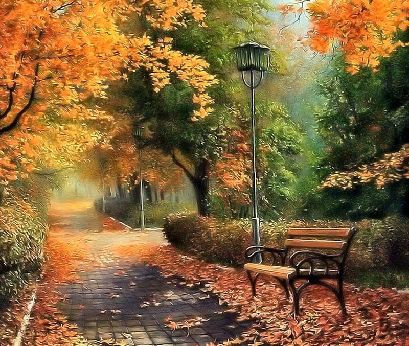 Autumn Park, Park, Art, Bench, Autumn, HD wallpaper | Peakpx