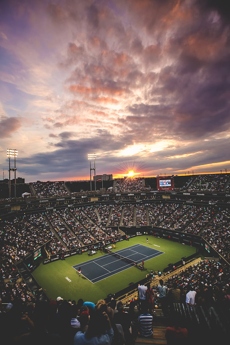 people at the tennis court stadium during sunset, HD phone wallpaper