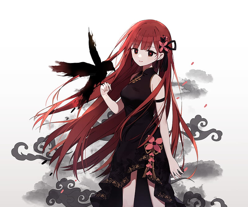 4K Anime Girl with Crow Art Wallpaper #2850g