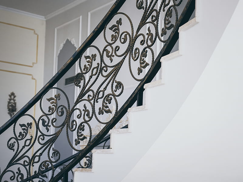 black metal spiral staircase railings, HD wallpaper