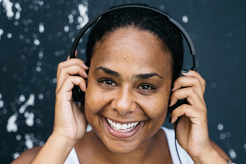 Woman in White Tank Top Wearing Black Headphones, HD wallpaper