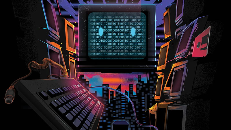binary numbers, retro computers, digital art, Sci-fi, HD wallpaper