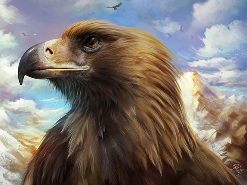 Eagle, fantasy, mountains, abstract, sky, HD wallpaper