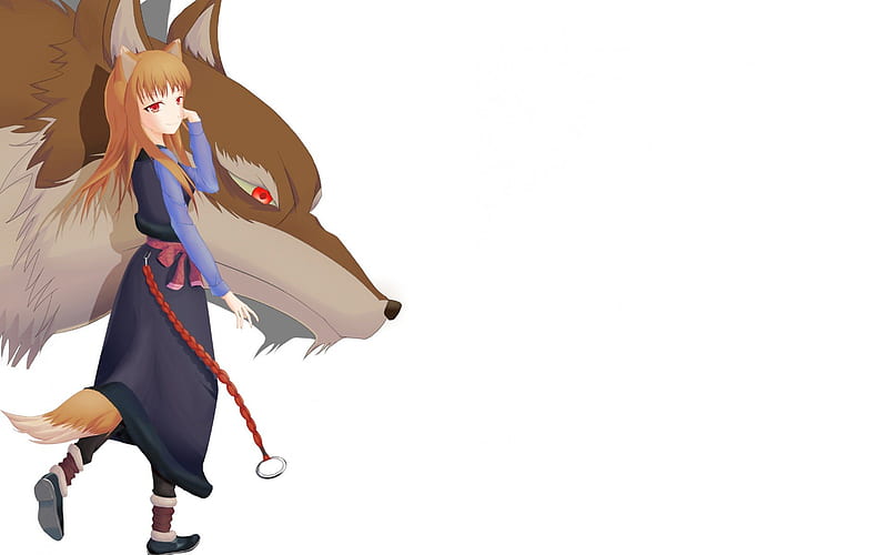 Holo The Wise Wolf, forms, animal, big, girl, anime, holo, wolf, red eyes, spice and wolf, HD wallpaper