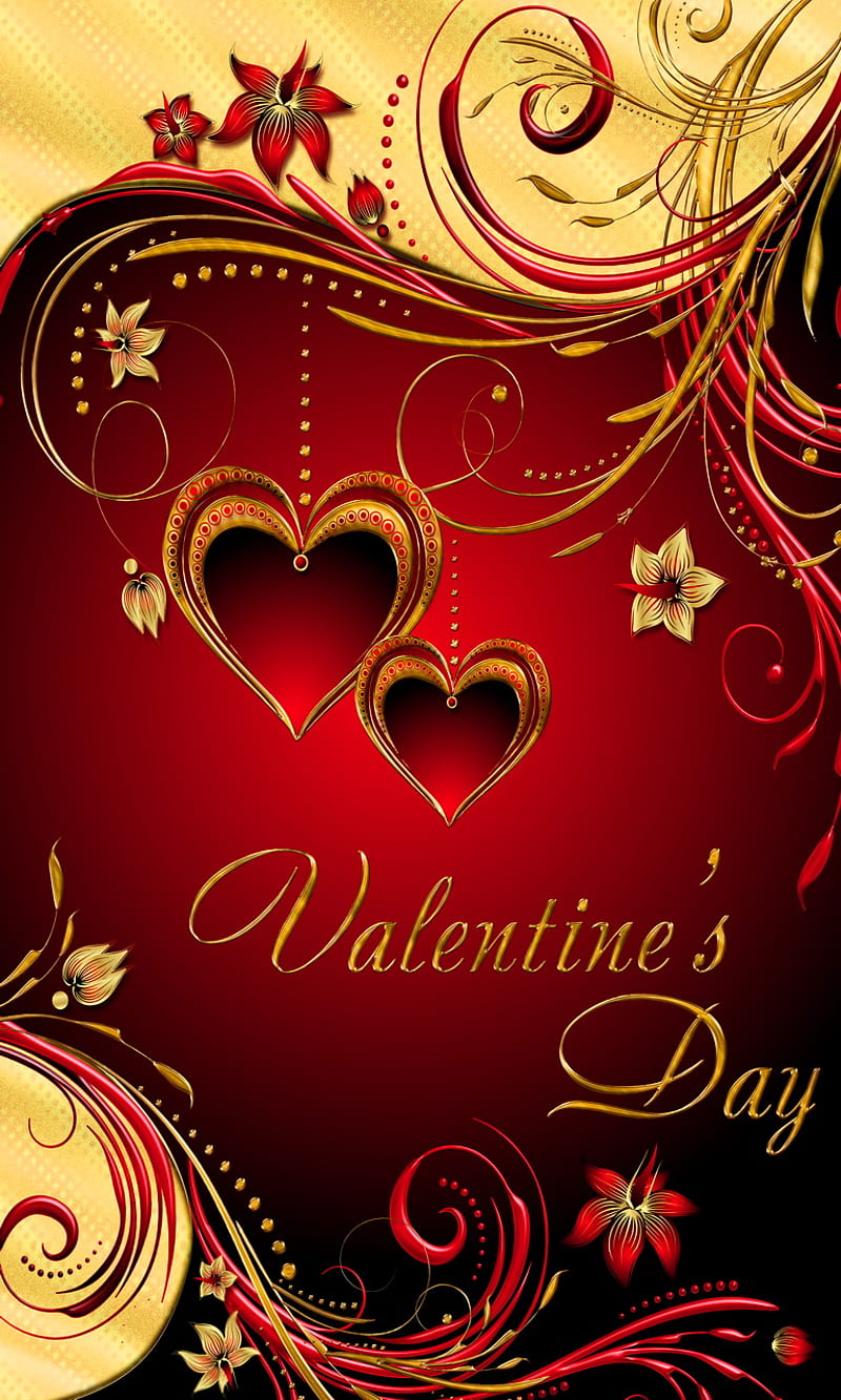 Valentines Day, abstract vector, gold red, love, valentine day, HD phone wallpaper