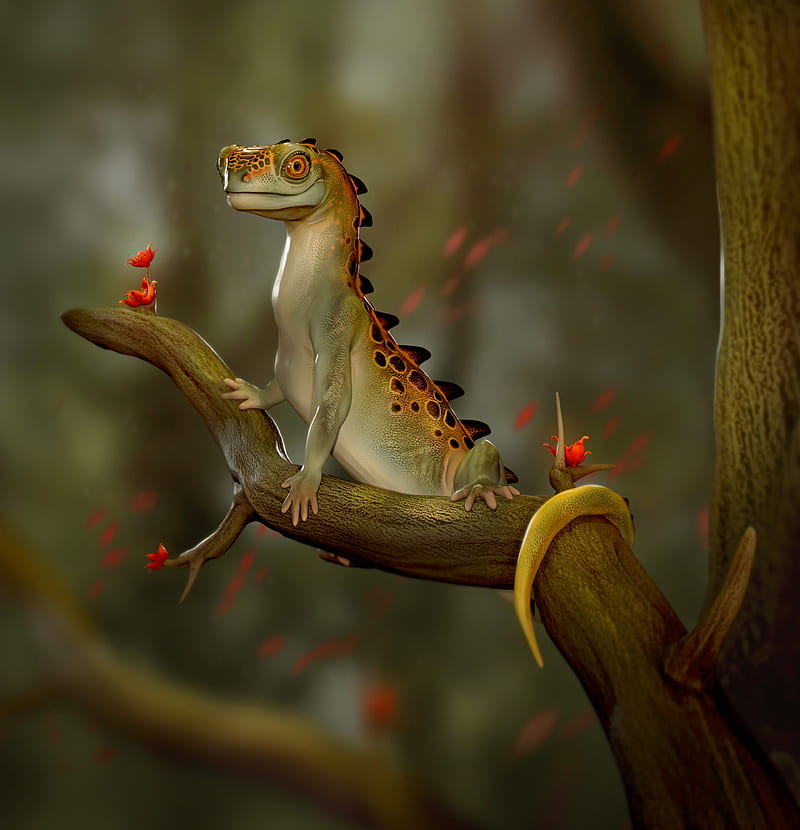 lizard, reptile, funny, art, HD phone wallpaper