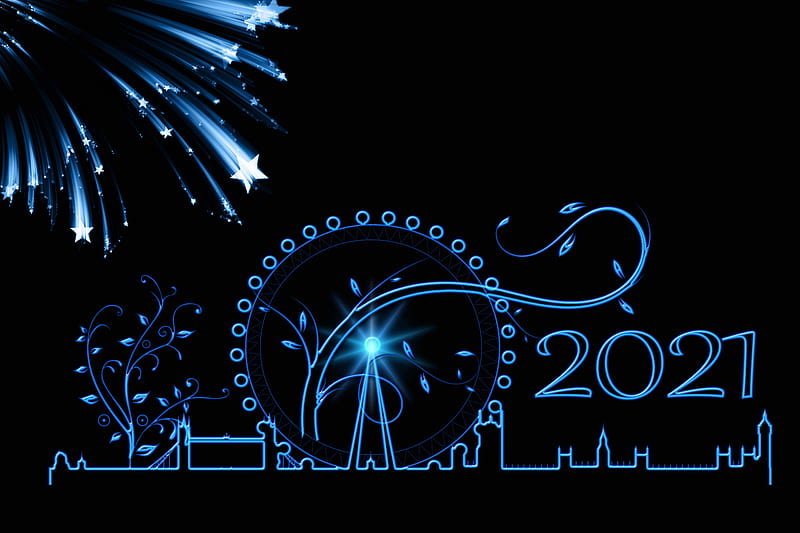 Holiday, New Year 2021, Ferris Wheel, Fireworks, London, London Eye, Vector, HD wallpaper