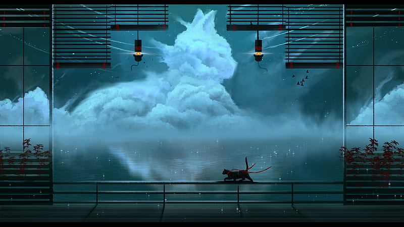 Fantasy Animals, Cat, Cloud, Water, HD wallpaper
