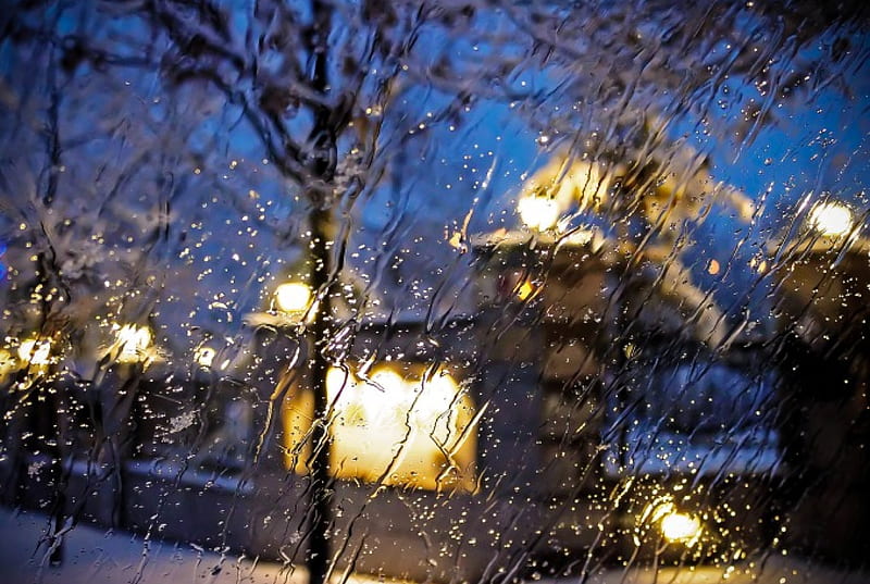 rain, window, splendor, snow, nature, drops, night, winter, HD wallpaper