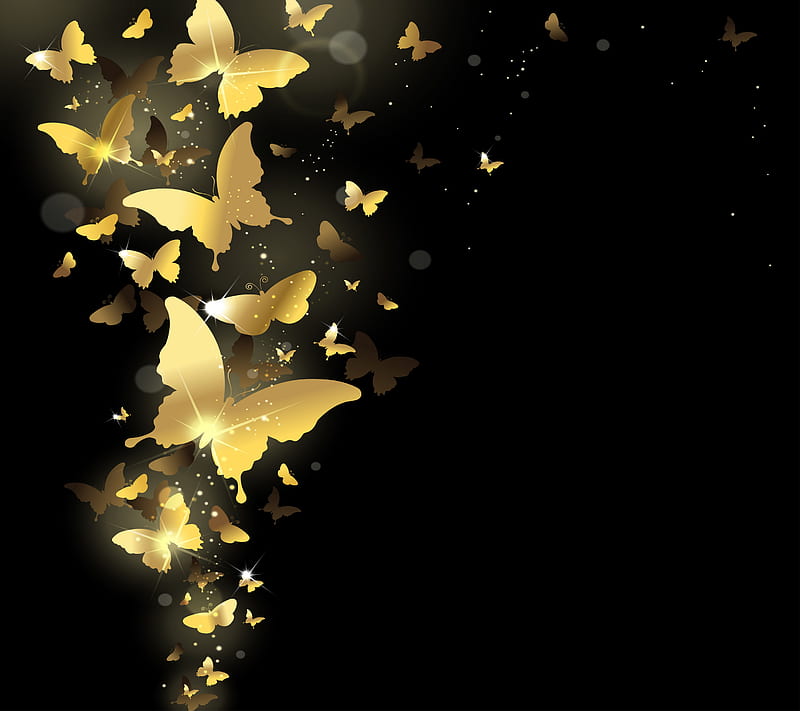 Golden Butterflies, abstract, gold, vector, HD wallpaper
