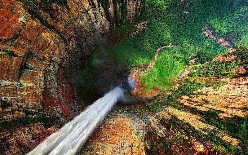 Churun-Merun, Angel Falls, waterfalls, cliffs, mountains, Bolivar, Venezuela, HD wallpaper