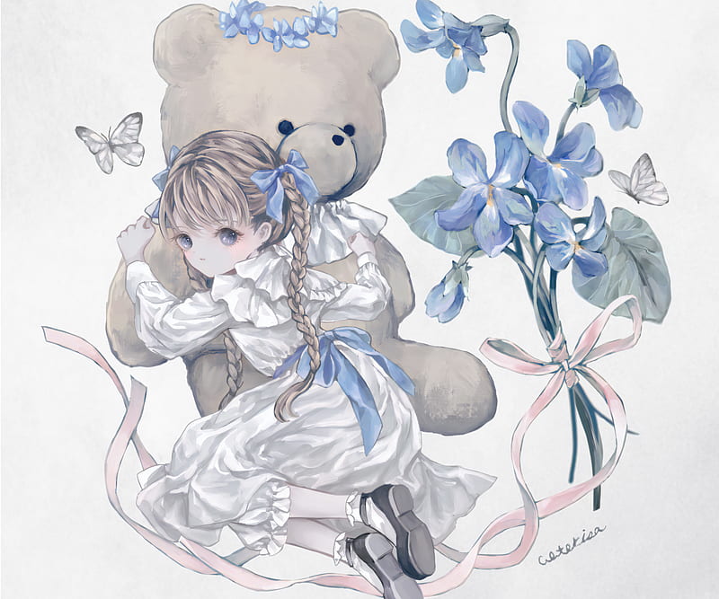 Anime, Girl, Teddy Bear, HD wallpaper | Peakpx