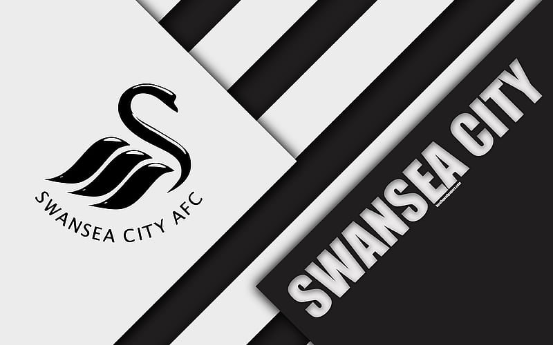 Swansea City FC, logo material design, white black abstraction, football, Swansea, England, UK, Premier League, English football club, HD wallpaper
