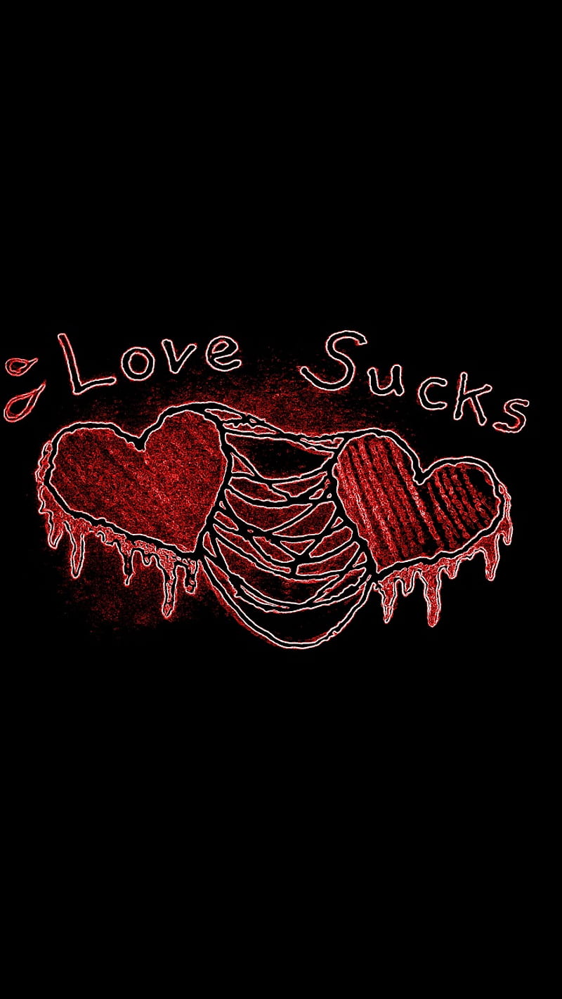 Love Sucks Hearts, art, black, blood, dark, designs, drawn, emo, gothic, words, HD phone wallpaper
