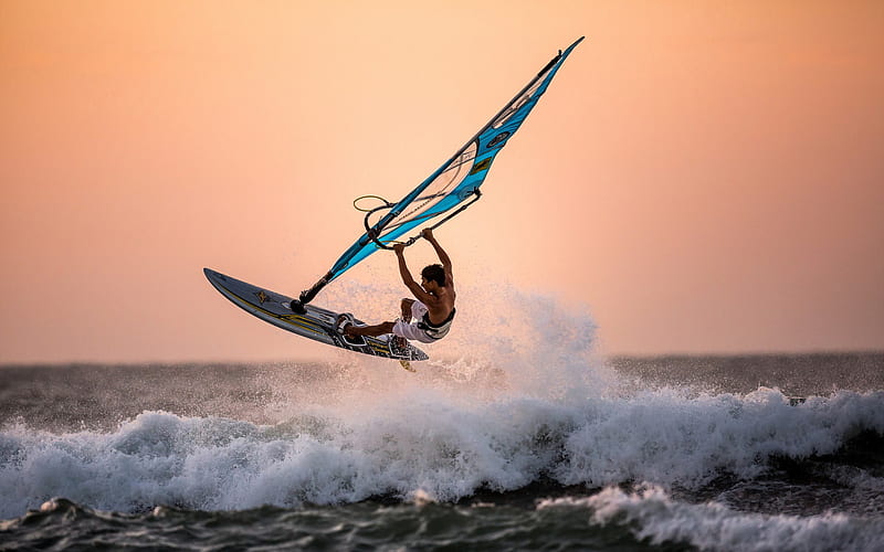 winsurfing, extreem, sea, windsurfer, HD wallpaper