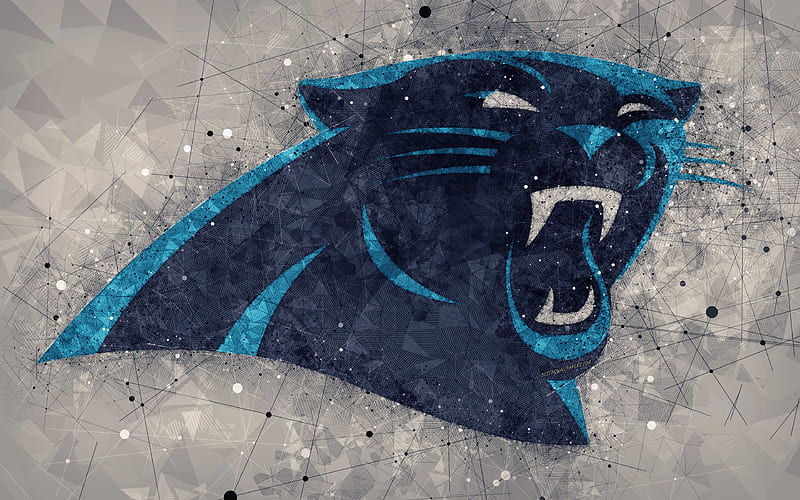 Carolina Panthers logo, geometric art, american football club, creative art, gray abstract background, NFL, Charlotte, North Carolina, USA, National Football Conference, National Football League, HD wallpaper