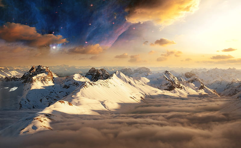 Asgard Ultra, Aero, Creative, Stars, Mountains, Clouds, HD wallpaper