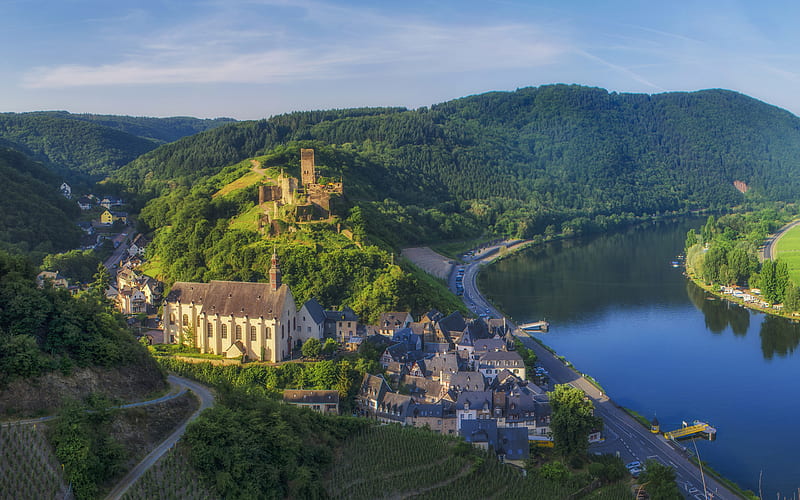 Beilstein, summer, river, panorama, Germany, Europe, HD wallpaper
