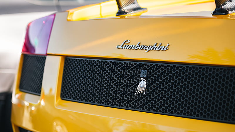 lamborghini, car, yellow, nameplate, HD wallpaper