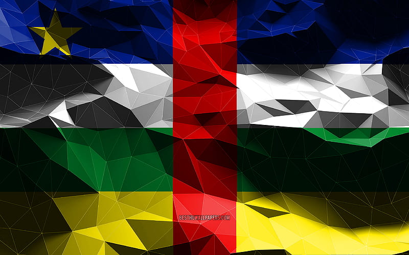 Central African Republic flag, low poly art, African countries, national symbols, Flag of Central African Republic, 3D flags, CAR, Africa, CAR 3D flag, CAR flag, HD wallpaper