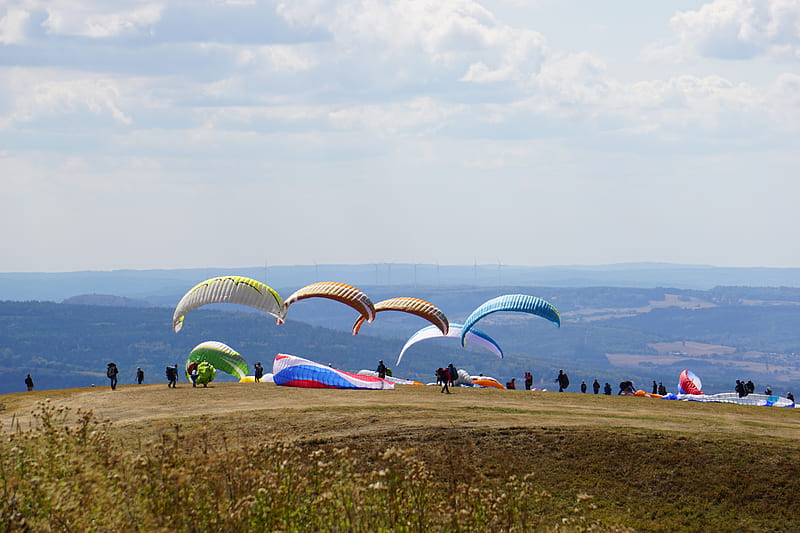 parachute, Summer, skydiving, Coloring, Sun, Field, HD wallpaper