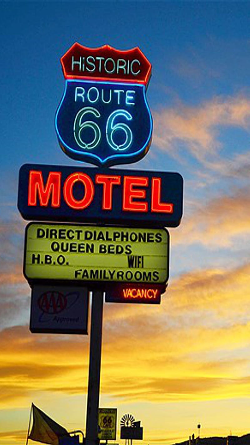 Motel Route 66, neon, route 66, HD phone wallpaper