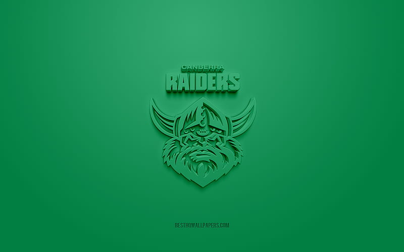 Canberra Raiders, creative 3D logo, green background, National Rugby League, 3d emblem, NRL, Australian rugby league, Canberra, Australia, 3d art, rugby, Canberra Raiders 3d logo, HD wallpaper