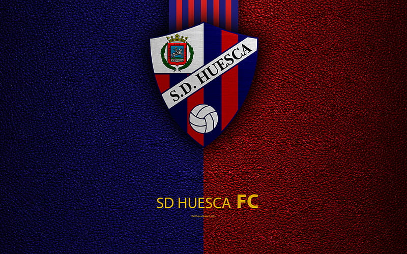 SD Huesca FC Spanish Football Club, leather texture, logo, LaLiga2, Segunda Division, Huesca, Spain, Second Division, football, HD wallpaper