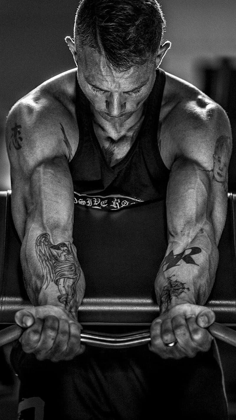Bodybuilder, Biceps Workout, black and white, HD phone wallpaper