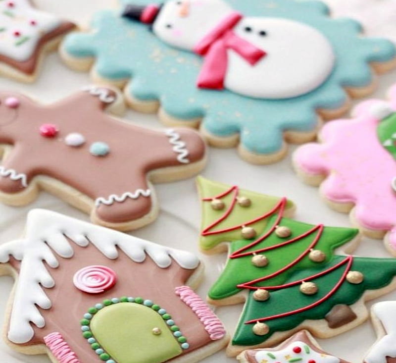 Winter Cookies, Gingerbread Man, Christmas, Christmas Tree, Houses, Cookies, Pastel, Winter, Sweet, HD wallpaper