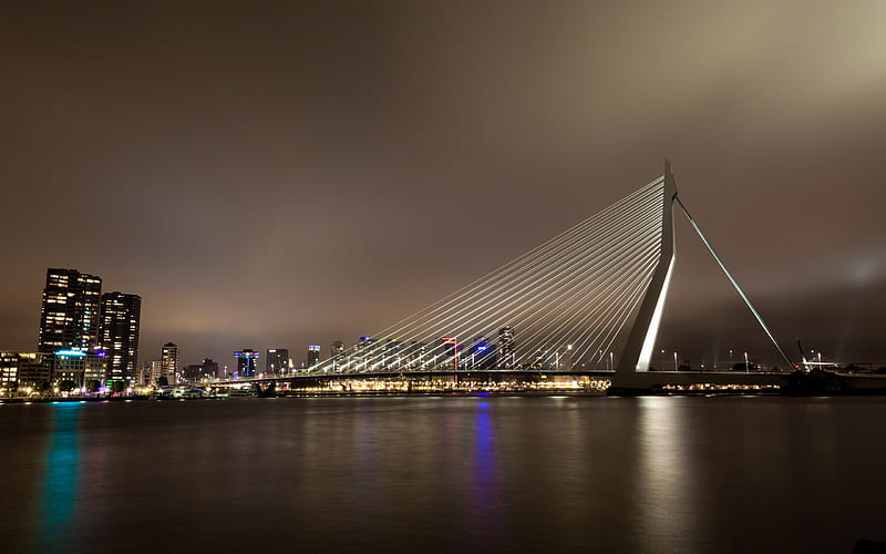 erasmus bridge rotterdam the netherlands-the city landscape graphy, HD wallpaper