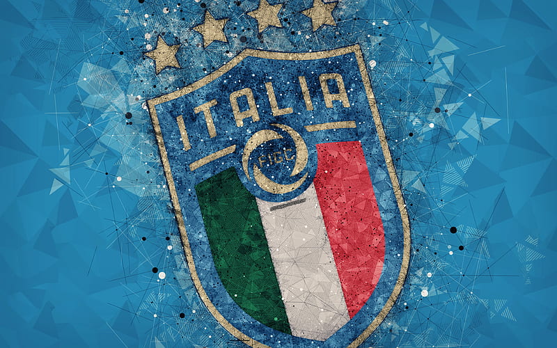 Italy national football team, new logo geometric art, logo, blue abstract background, UEFA, new emblem, Italy, football, grunge style, creative art, HD wallpaper