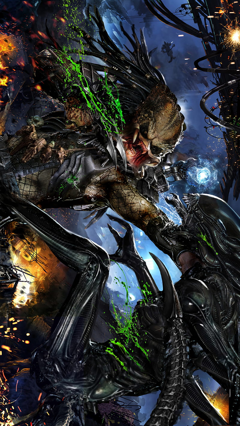 Download A Face-Off in Space: Alien Vs Predator Wallpaper