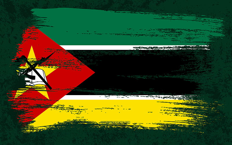 Flag of Mozambique, grunge flags, African countries, national symbols, brush stroke, Mozambican flag, grunge art, Mozambique flag, Africa, Mozambique, HD wallpaper