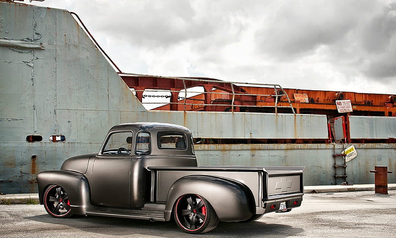 1950 Chevrolet 3100, truck, classic, gray, bowtie, HD wallpaper