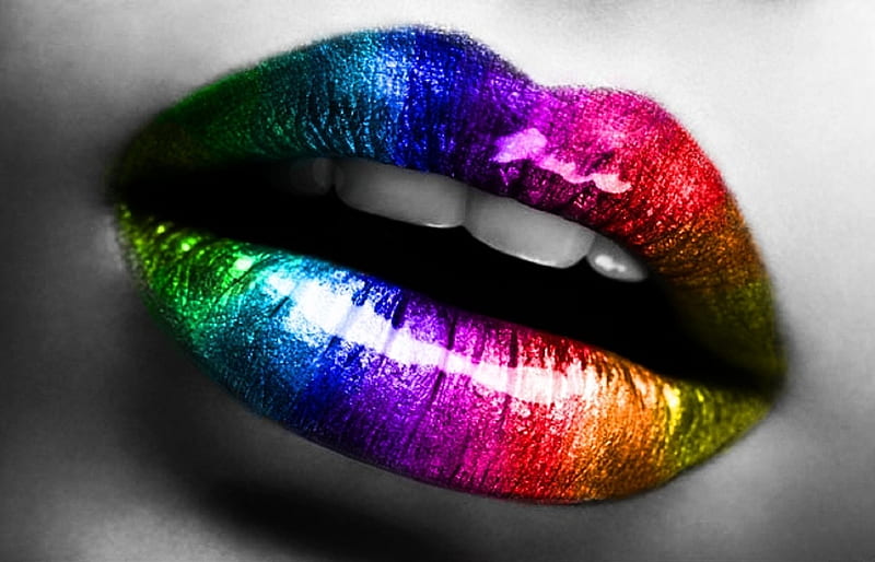 Rainbow Lips, sensual, red, pretty, orange, cg, yellow, bonito, rainbow, woman, fantasy, green, blue, art, female, sexy, abstract, lips, cute, 3d, girl, purple, digital, colours, hop, HD wallpaper