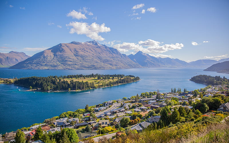 New Zealand lake, mountains, Oceania, HD wallpaper