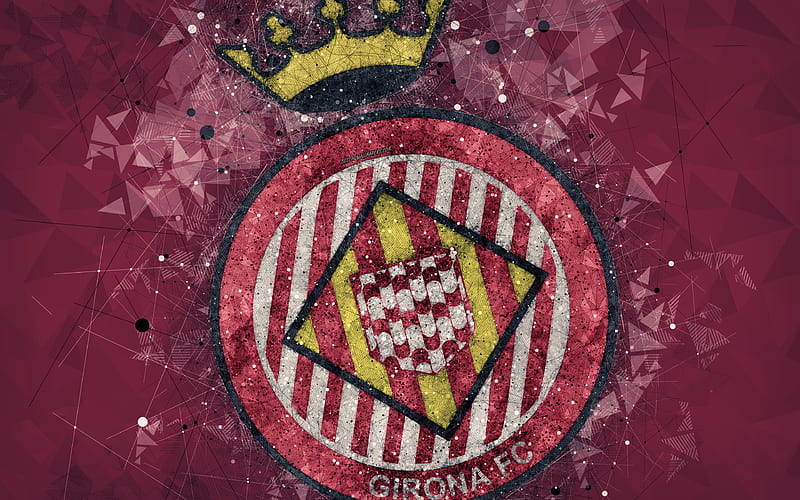 Girona FC creative logo, Spanish football club, Girona, Spain, geometric art, red abstract background, LaLiga, football, emblem, HD wallpaper