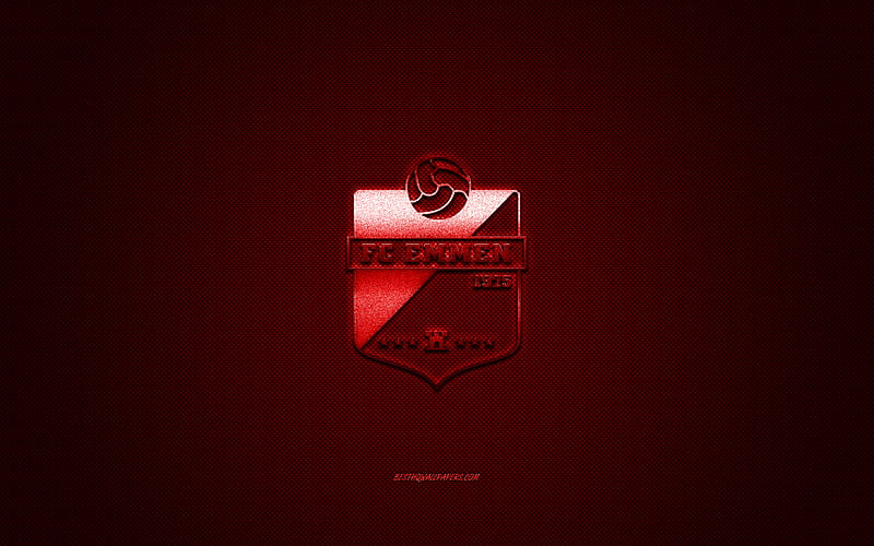 FC Emmen, Dutch football club, Eredivisie, red logo, red carbon fiber background, football, Emmen, Netherlands, FC Emmen logo, HD wallpaper