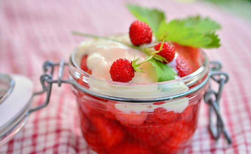 ❤ Strawberries ❤, Jar, Dessert, Red, Strawberries, Fruits, Delicious, HD wallpaper