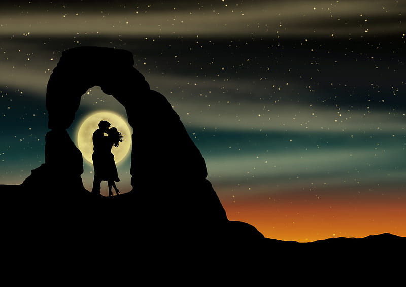 Romantic Kiss Over Moon, HD wallpaper