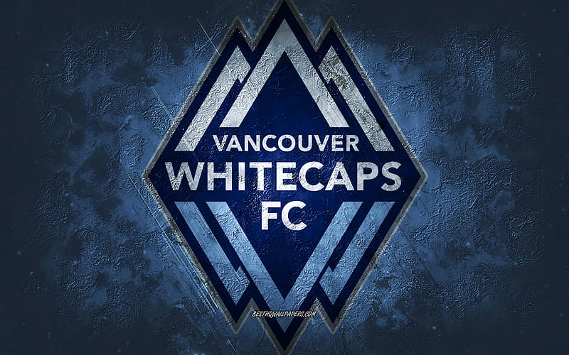 Vancouver Whitecaps FC, Canadian soccer team, blue stone background, Vancouver Whitecaps logo, grunge art, MLS, soccer, Canada, USA, Vancouver Whitecaps emblem, HD wallpaper