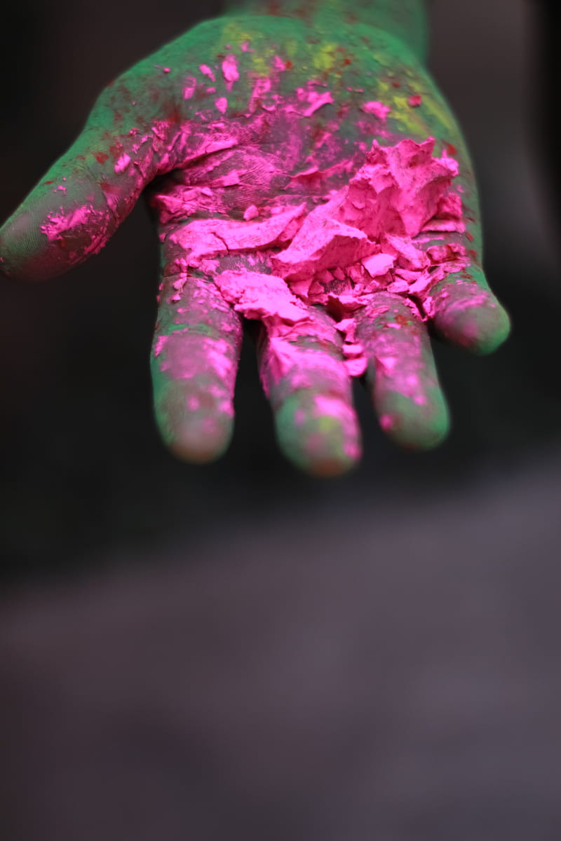 Pink and Green Paint on Persons Hand, HD phone wallpaper