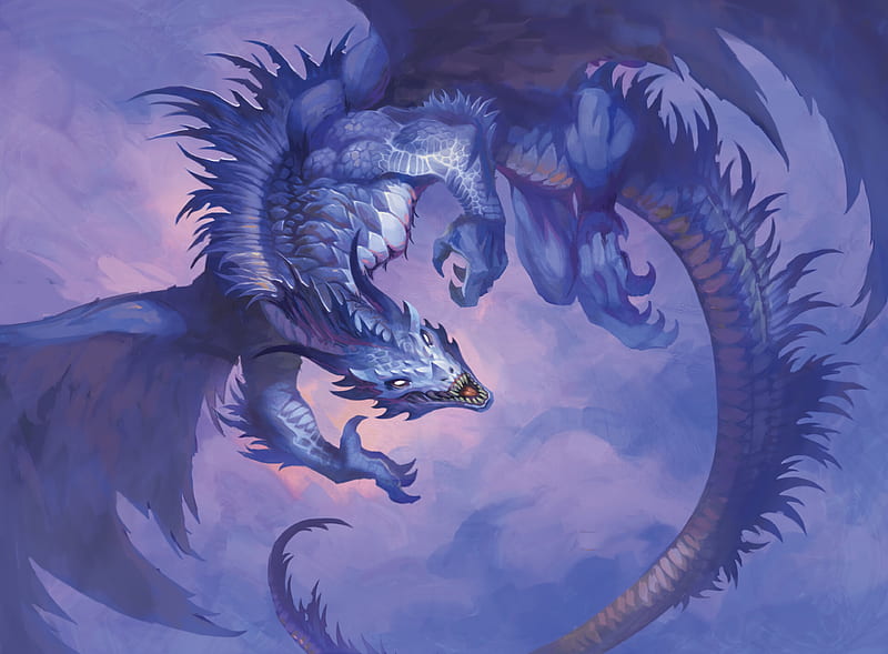 dragon, claws, fangs, art, purple, HD wallpaper