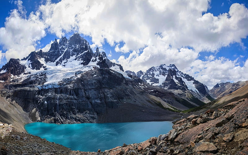 Andes, lake, Andean Mountains, summer, South America, HD wallpaper