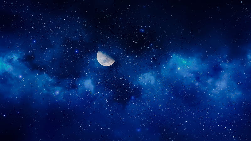 starry sky, moon, galaxy, universe, Space, HD wallpaper