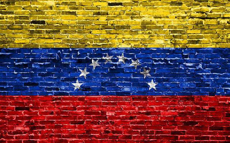 Venezuelan flag, bricks texture, South America, national symbols, Flag of Venezuela, brickwall, Venezuela 3D flag, South American countries, Venezuela, HD wallpaper