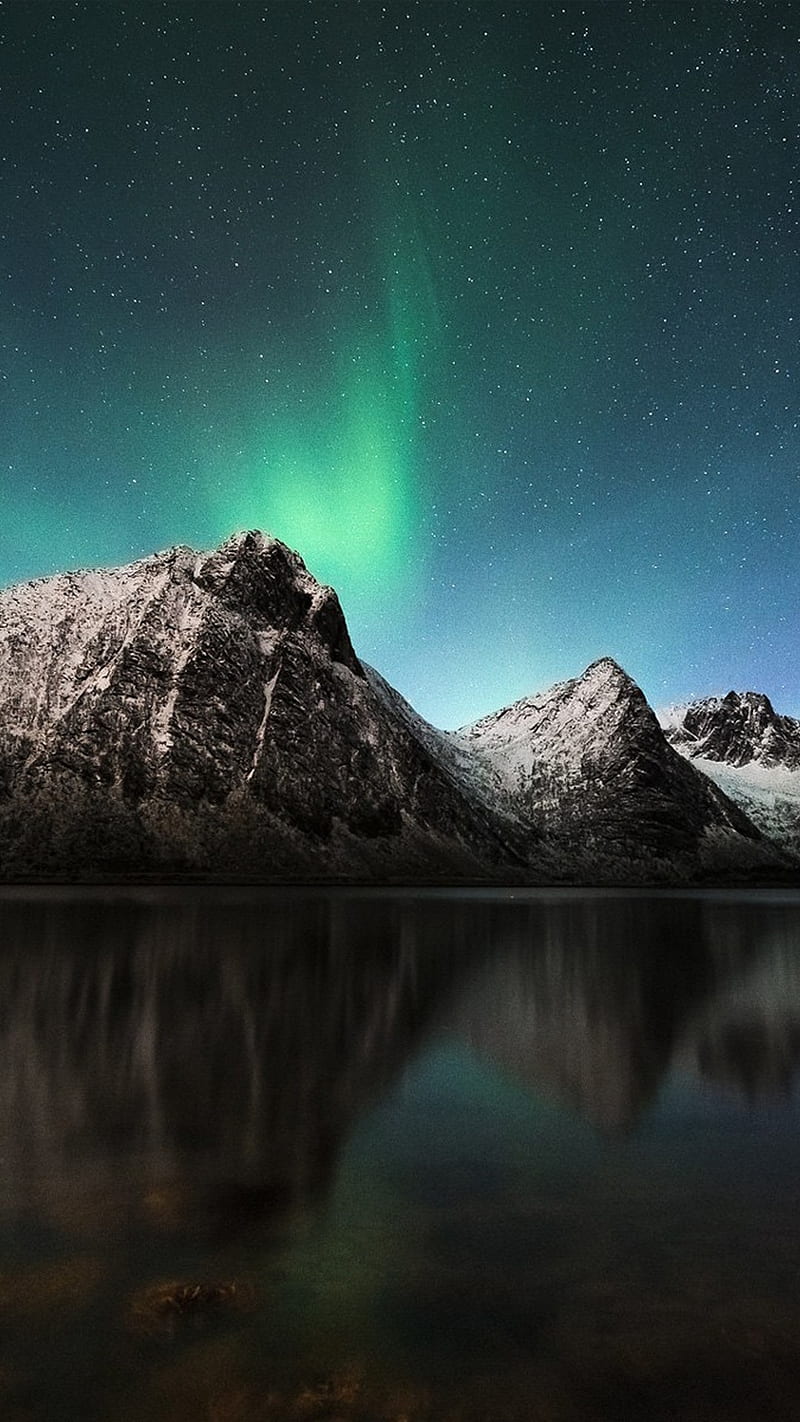 Arora Borealis, mountain, star, note, galaxy, aurora, HD phone